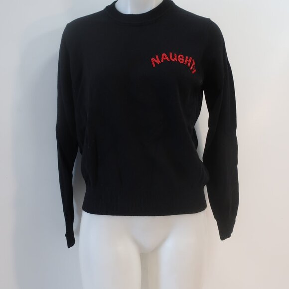 NWT Women Minnie Rose (Item- 69) Black Red Cotton Cashmere Naughty Sweater L - Picture 9 of 12